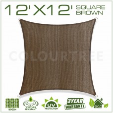 ColourTree 12' x 12' Sun Shade Sail Canopy  Square Brown - Commercial Standard Heavy Duty - 160 GSM - 4 Years Warranty   